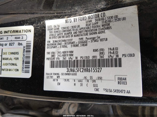 Продаж на аукціоні авто 2017 Lincoln Mkz Reserve, vin: 3LN6L5FC2HR615527, номер лоту: 45107928