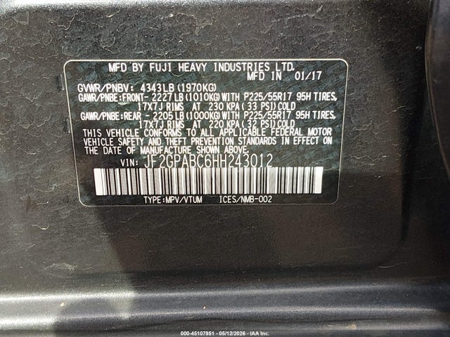 Продажа на аукционе авто 2017 Subaru Crosstrek 2.0i Premium, vin: JF2GPABC6HH243012, номер лота: 45107951