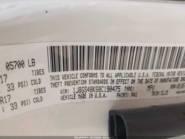 45107971 :رقم المزاد ، 1J8GS48K68C190475 vin ، 2008 Jeep Grand Cherokee Laredo مزاد بيع