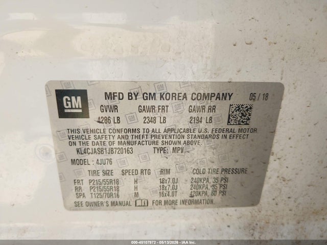 Aukcja sprzedaży 2018 Buick Encore Preferred, vin: KL4CJASB1JB720163, numer aukcji: 45107972