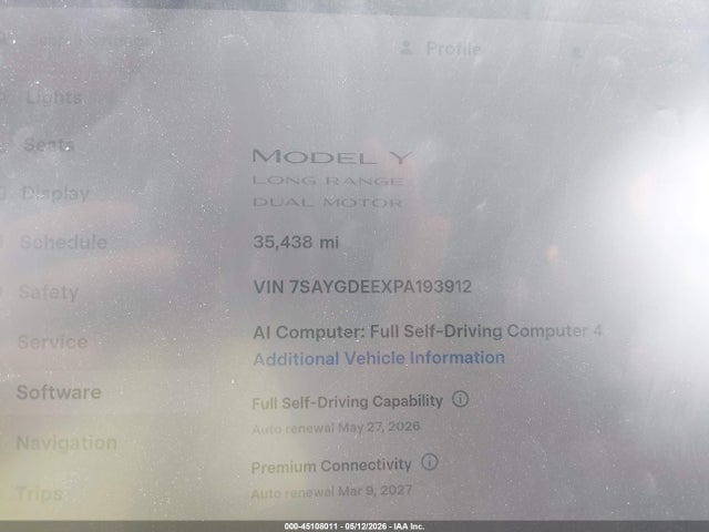 45108011 :رقم المزاد ، 7SAYGDEEXPA193912 vin ، 2023 Tesla Model Y Awd/long Range Dual Motor All-wheel Drive مزاد بيع