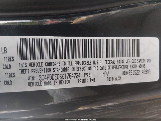 Aukcja sprzedaży 2019 Dodge Journey Gt Awd, vin: 3C4PDDEG6KT784724, numer aukcji: 45108027
