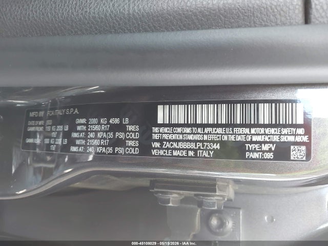 Продажа на аукционе авто 2020 Jeep Renegade Latitude 4x4, vin: ZACNJBBB8LPL73344, номер лота: 45108029