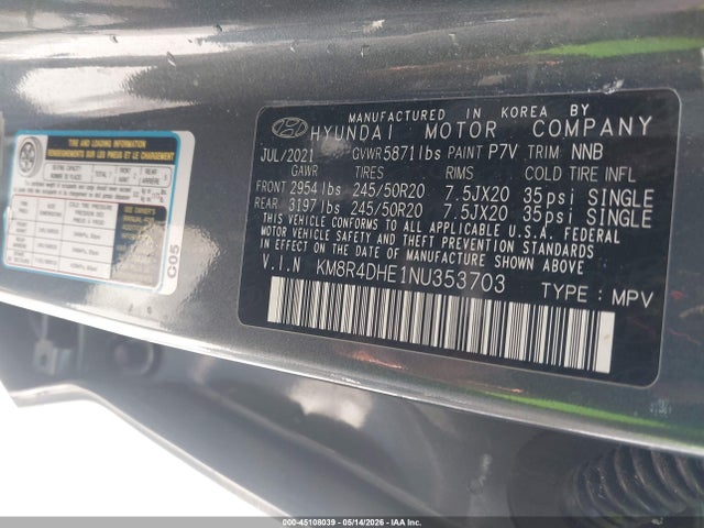 Aukcja sprzedaży 2022 Hyundai Palisade Sel, vin: KM8R4DHE1NU353703, numer aukcji: 45108039