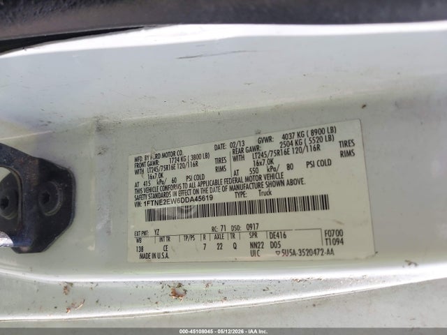 Продажа на аукционе авто 2013 Ford E-250 Commercial, vin: 1FTNE2EW6DDA45619, номер лота: 45108045