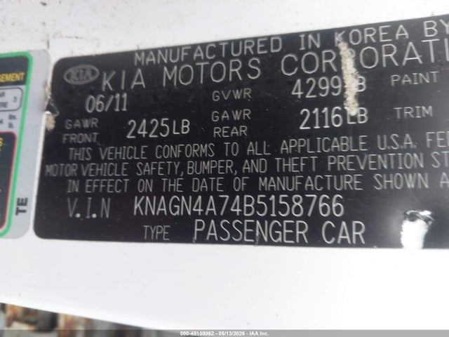 Aukcja sprzedaży 2011 Kia Optima Ex, vin: KNAGN4A74B5158766, numer aukcji: 45108062