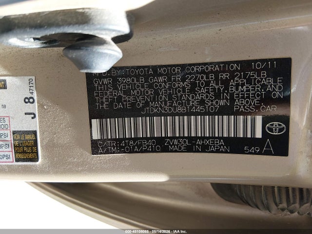 Aukcja sprzedaży 2011 Toyota Prius Two, vin: JTDKN3DU8B1445107, numer aukcji: 45108085