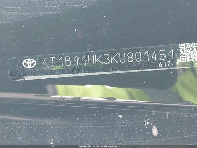 Продажа на аукционе авто 2019 Toyota Camry Se, vin: 4T1B11HK3KU801451, номер лота: 45108112