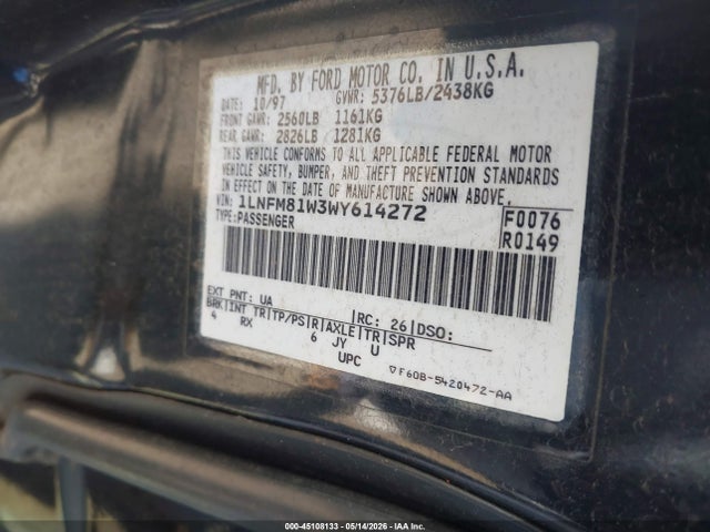 Aukcja sprzedaży 1998 Lincoln Town Car Executive, vin: 1LNFM81W3WY614272, numer aukcji: 45108133