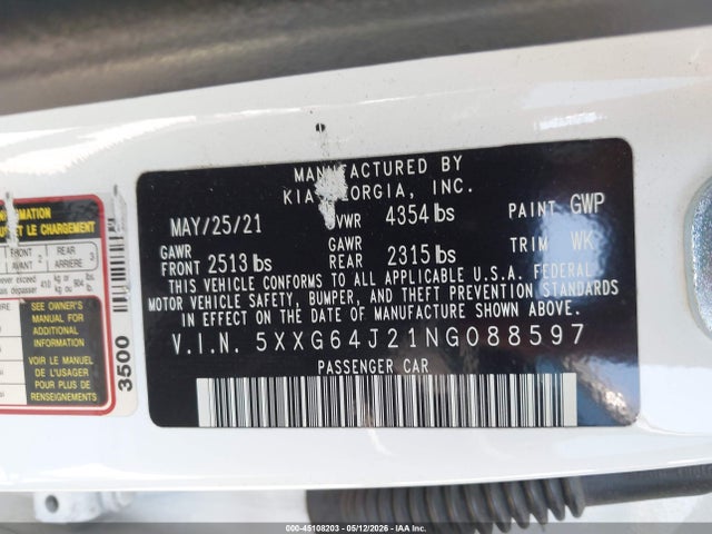 5XXG64J21NG088597 KIA K5 Gt-line