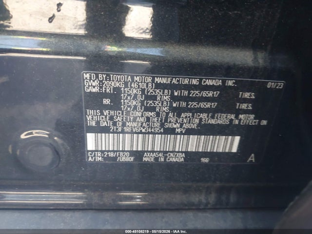Aukcja sprzedaży 2023 Toyota Rav4 Le, vin: 2T3F1RFV6PW344954, numer aukcji: 45108219