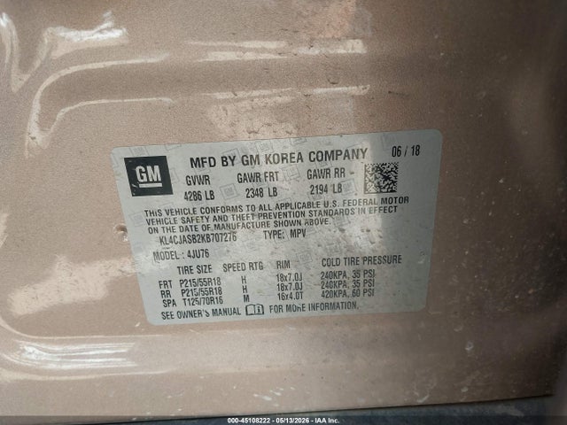 Aukcja sprzedaży 2019 Buick Encore Fwd Preferred, vin: KL4CJASB2KB707276, numer aukcji: 45108222