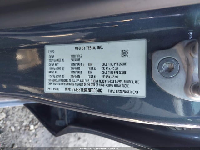 Продажа на аукционе авто 2022 Tesla Model 3 Long Range Dual Motor All-wheel Drive, vin: 5YJ3E1EBXNF305402, номер лота: 45108229