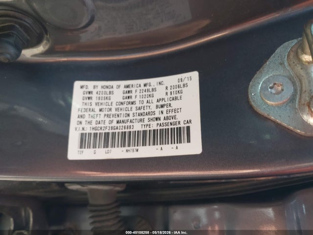 Продажа на аукционе авто 2016 Honda Accord Lx, vin: 1HGCR2F39GA026893, номер лота: 45108258