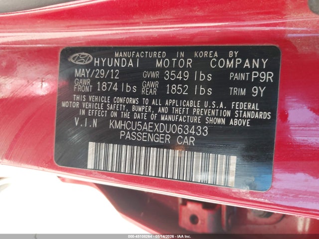 Aukcja sprzedaży 2013 Hyundai Accent Se, vin: KMHCU5AEXDU063433, numer aukcji: 45108264
