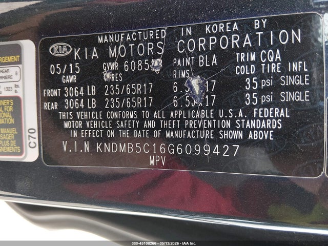 Aukcja sprzedaży 2016 Kia Sedona Lx, vin: KNDMB5C16G6099427, numer aukcji: 45108266