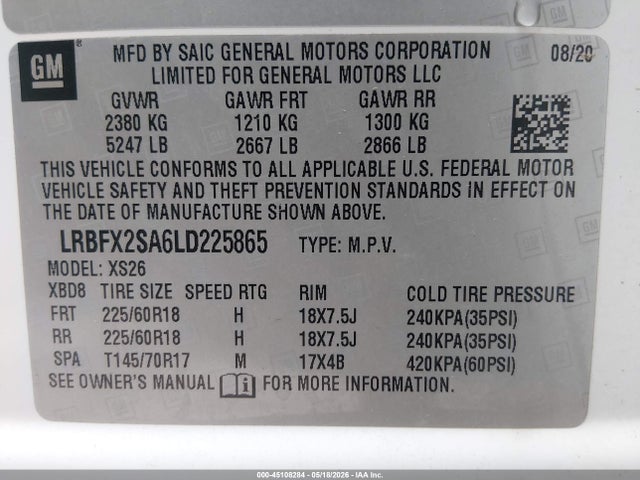 Aukcja sprzedaży 2020 Buick Envision Awd Essence, vin: LRBFX2SA6LD225865, numer aukcji: 45108284