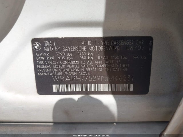 Продажа на аукционе авто 2009 Bmw 328i, vin: WBAPH77529NM46231, номер лота: 45108294