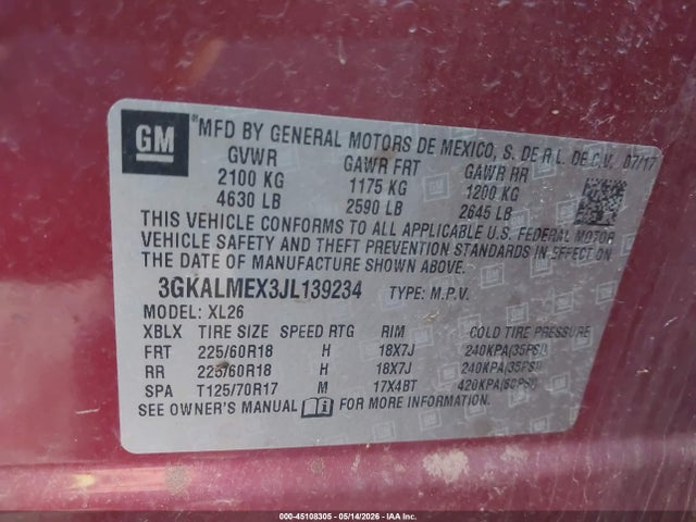 Продаж на аукціоні авто 2018 Gmc Terrain Sle, vin: 3GKALMEX3JL139234, номер лоту: 45108305