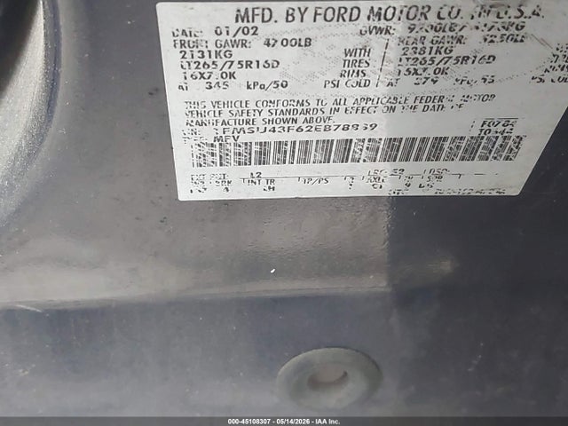 45108307 :رقم المزاد ، 1FMSU43F62EB78839 vin ، 2002 Ford Excursion Limited مزاد بيع