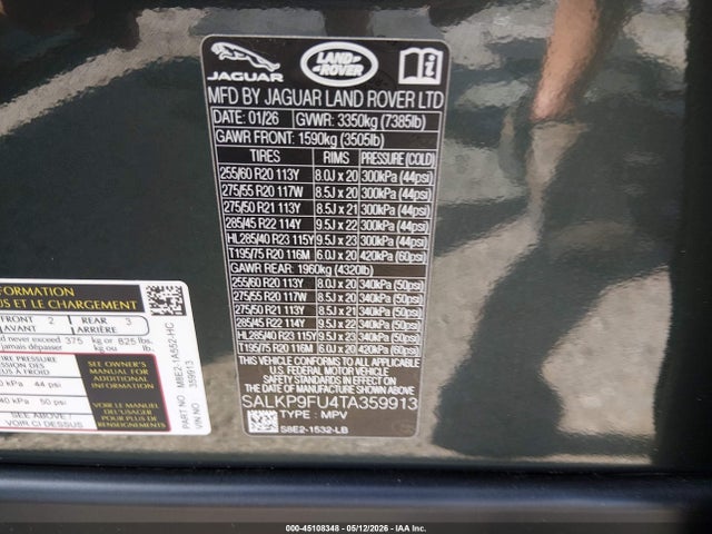 SALKP9FU4TA359913 Land Rover Range Rover P400 Se