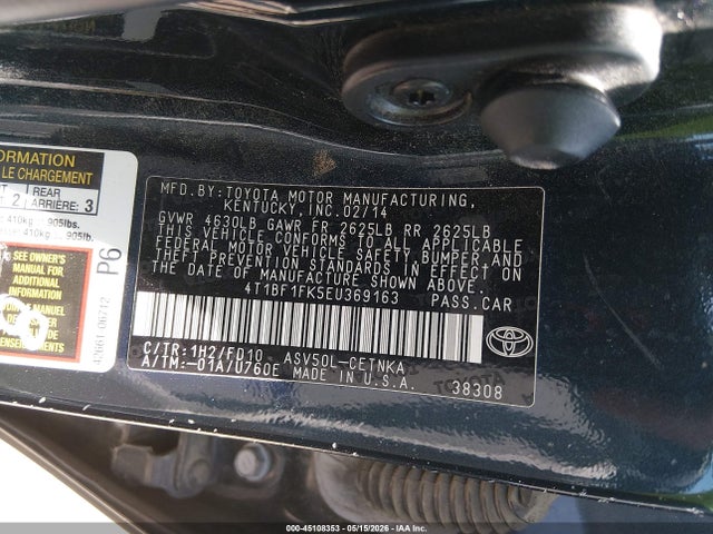 Aukcja sprzedaży 2014 Toyota Camry Le, vin: 4T1BF1FK5EU369163, numer aukcji: 45108353