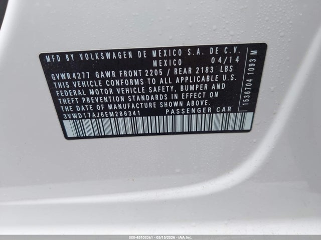 Продаж на аукціоні авто 2014 Volkswagen Jetta 1.8t Se, vin: 3VWD17AJ6EM286341, номер лоту: 45108361