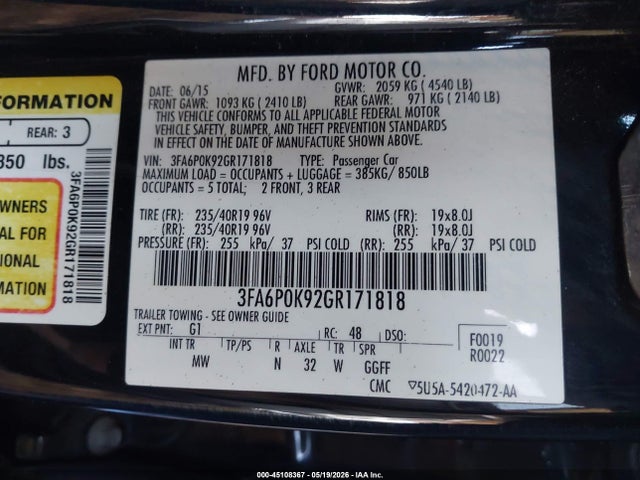 3FA6P0K92GR171818 Ford Fusion Titanium