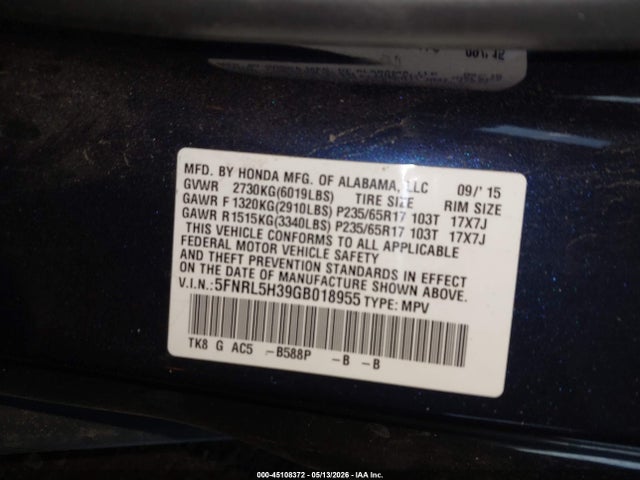 Honda ODYSSEY SE 2016 5FNRL5H39GB018955 Image 9