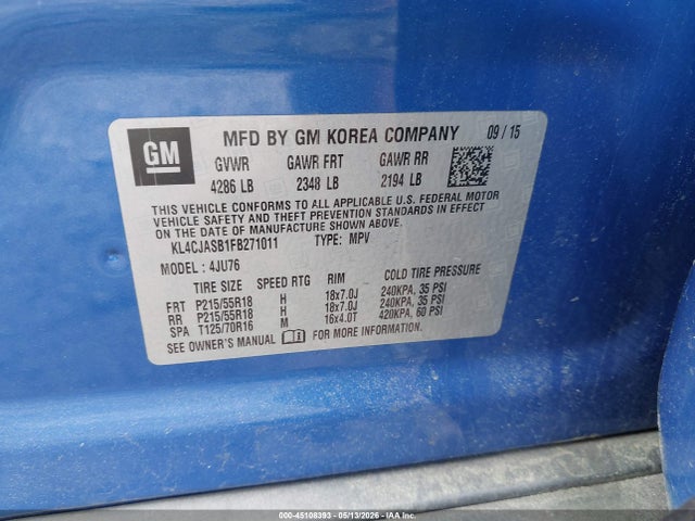 Aukcja sprzedaży 2015 Buick Encore, vin: KL4CJASB1FB271011, numer aukcji: 45108393