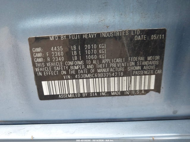 Продажа на аукционе авто 2011 Subaru Legacy 2.5i Premium, vin: 4S3BMBC69B3254218, номер лота: 45108395