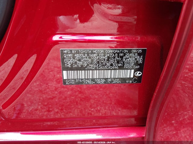 45108400 :رقم المزاد ، JTHGZ1E26S5042696 vin ، 2025 Lexus Is 350 F Sport مزاد بيع