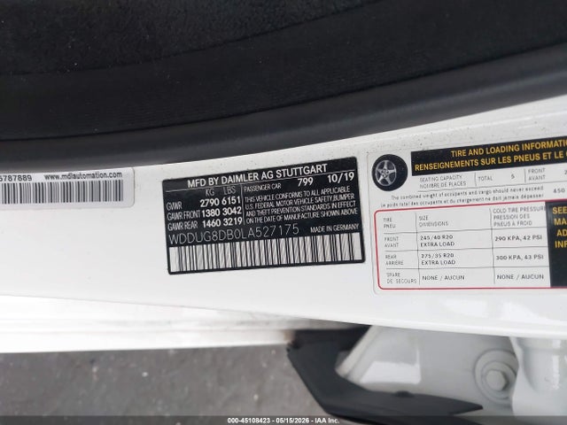 2020 Mercedes-benz S 560 მანქანა იყიდება აუქციონზე, vin: WDDUG8DB0LA527175, აუქციონის ნომერი: 45108423