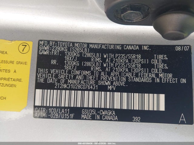 Aukcja sprzedaży 2008 Lexus Rx 350, vin: 2T2HK31U28C076431, numer aukcji: 45108436