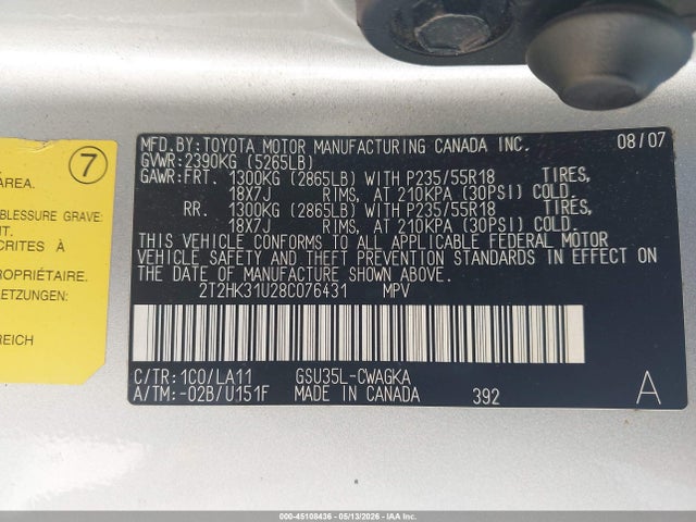 Aukcja sprzedaży 2008 Lexus Rx 350, vin: 2T2HK31U28C076431, numer aukcji: 45108436