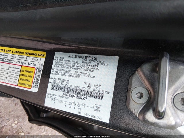 2018 Ford Fusion Se მანქანა იყიდება აუქციონზე, vin: 3FA6P0HD7JR201527, აუქციონის ნომერი: 45108447