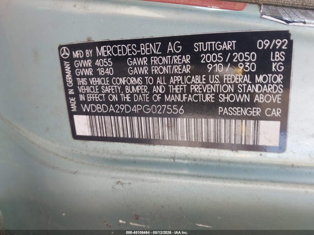 Aukcja sprzedaży 1993 Mercedes-benz 190 E 2.6, vin: WDBDA29D4PG027556, numer aukcji: 45108464