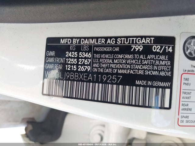 45108484 :رقم المزاد ، WDDLJ9BBXEA119257 vin ، 2014 Mercedes-benz Cls 550 4matic مزاد بيع
