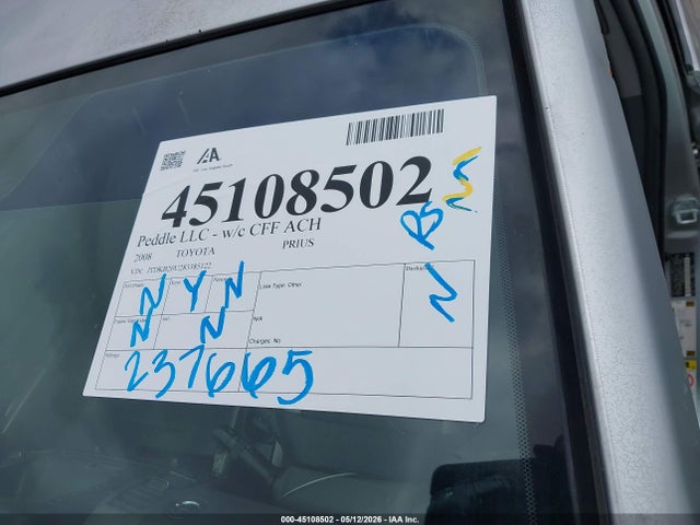 Aukcja sprzedaży 2008 Toyota Prius, vin: JTDKB20U283385122, numer aukcji: 45108502