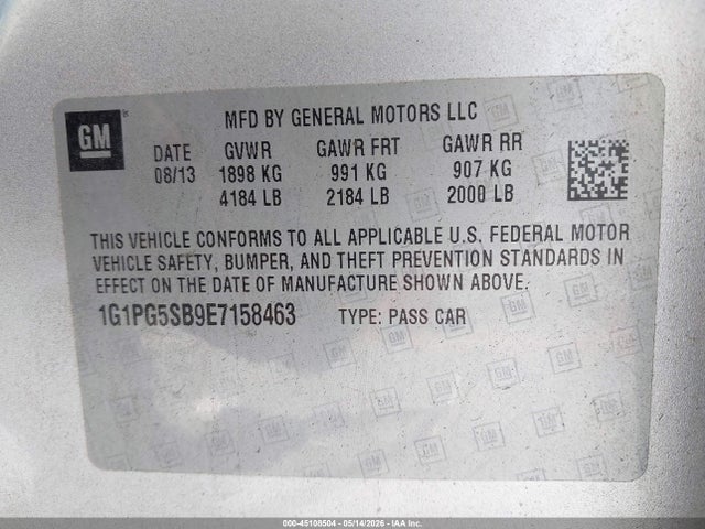 Aukcja sprzedaży 2014 Chevrolet Cruze Ltz, vin: 1G1PG5SB9E7158463, numer aukcji: 45108504