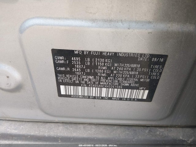 4S4BSANCXH3261086 Subaru Outback 2.5i Limited