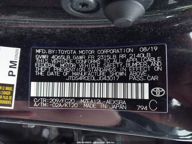 2020 Toyota Corolla Se მანქანა იყიდება აუქციონზე, vin: JTDS4RCE0LJ043017, აუქციონის ნომერი: 45108532