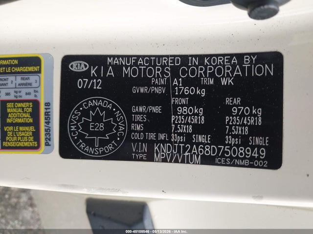 2013 Kia Soul !/+ მანქანა იყიდება აუქციონზე, vin: KNDJT2A68D7508949, აუქციონის ნომერი: 45108546