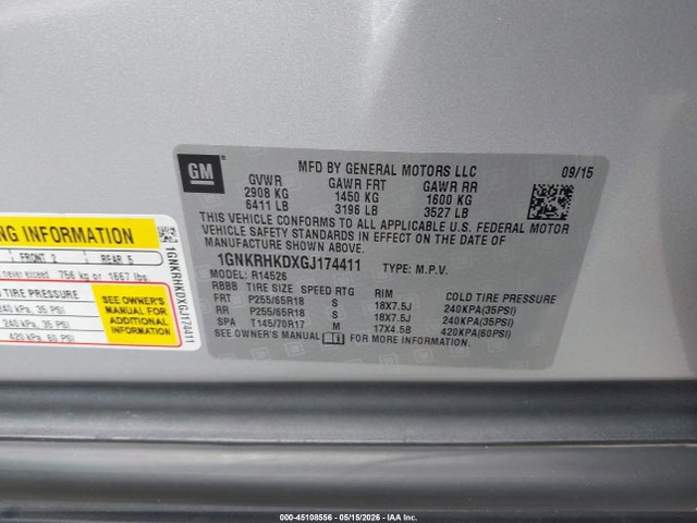 Chevrolet Traverse 2lt 2016 1GNKRHKDXGJ174411 Image 9