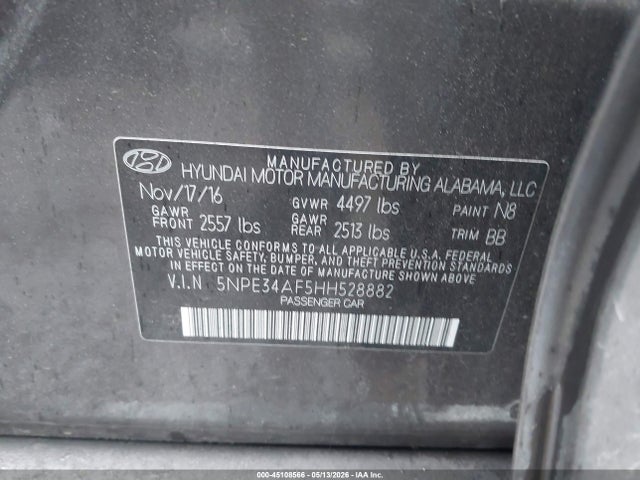 Aukcja sprzedaży 2017 Hyundai Sonata Sport, vin: 5NPE34AF5HH528882, numer aukcji: 45108566