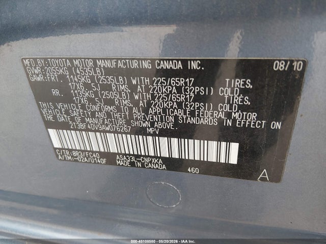 Продажа на аукционе авто 2010 Toyota Rav4, vin: 2T3BF4DV9AW076267, номер лота: 45108580