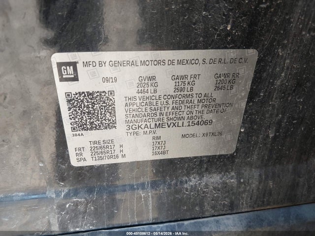 2020 Gmc Terrain Fwd Sle მანქანა იყიდება აუქციონზე, vin: 3GKALMEVXLL154069, აუქციონის ნომერი: 45108612