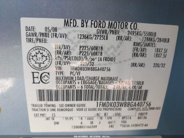 Продажа на аукционе авто 2008 Ford Taurus X Limited, vin: 1FMDK03W88GA40756, номер лота: 45108626