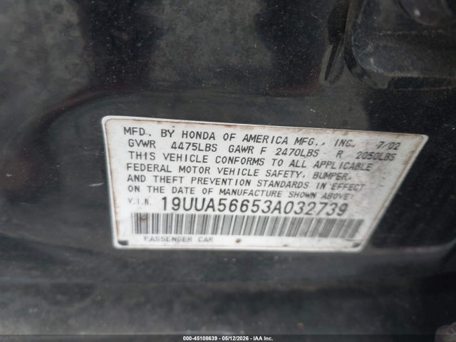 Продаж на аукціоні авто 2003 Acura Tl 3.2, vin: 19UUA56653A032739, номер лоту: 45108639
