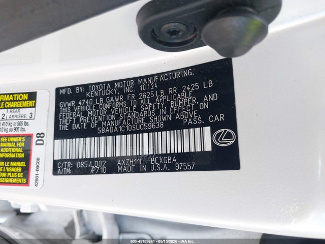 Auction sale of the 2025 Lexus Es 300h, vin: 58ADA1C10SU059638, lot number: 45108641
